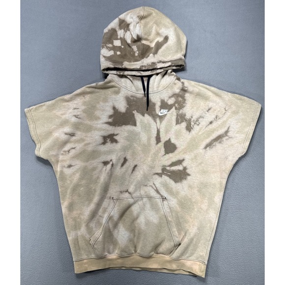 Nike Hoodie Womens XL Short Sleeve Funnel Neck Brown Tie Dye Minimalist Pullover - Picture 1 of 11